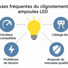 Causes de clignotement des ampoules LED : variateur incompatible, câblage lâche, problèmes de tension, ampoule de mauvaise qualité. Pour réparer lampe LED qui clignote, vérifiez ces points.