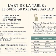 Guide pour la mise en place des couverts et verres sur une table. Conseils pour un dressage parfait.
