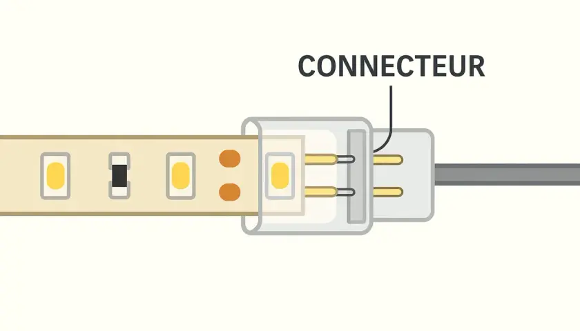 Connecteur pour ruban LED, permettant un branchement direct et facile.