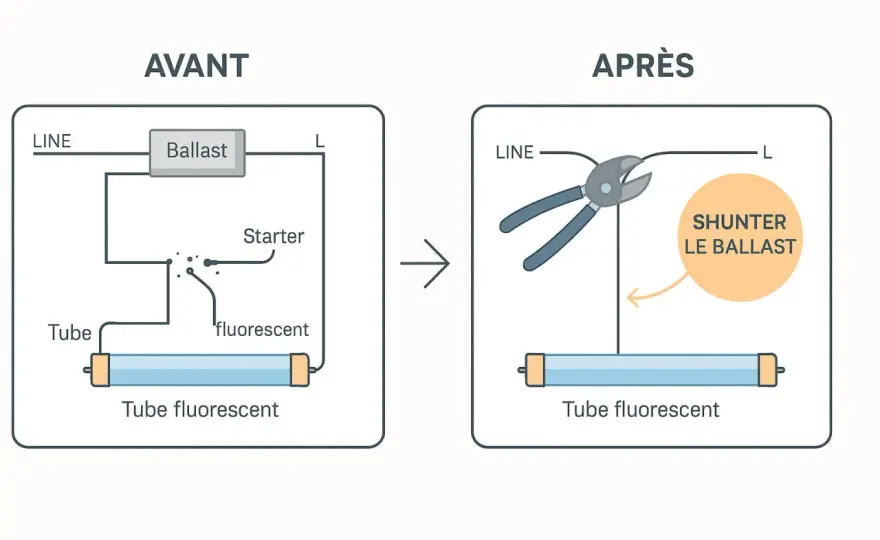 Remplacer tube fluo par LED - Guide complet et erreurs à éviter