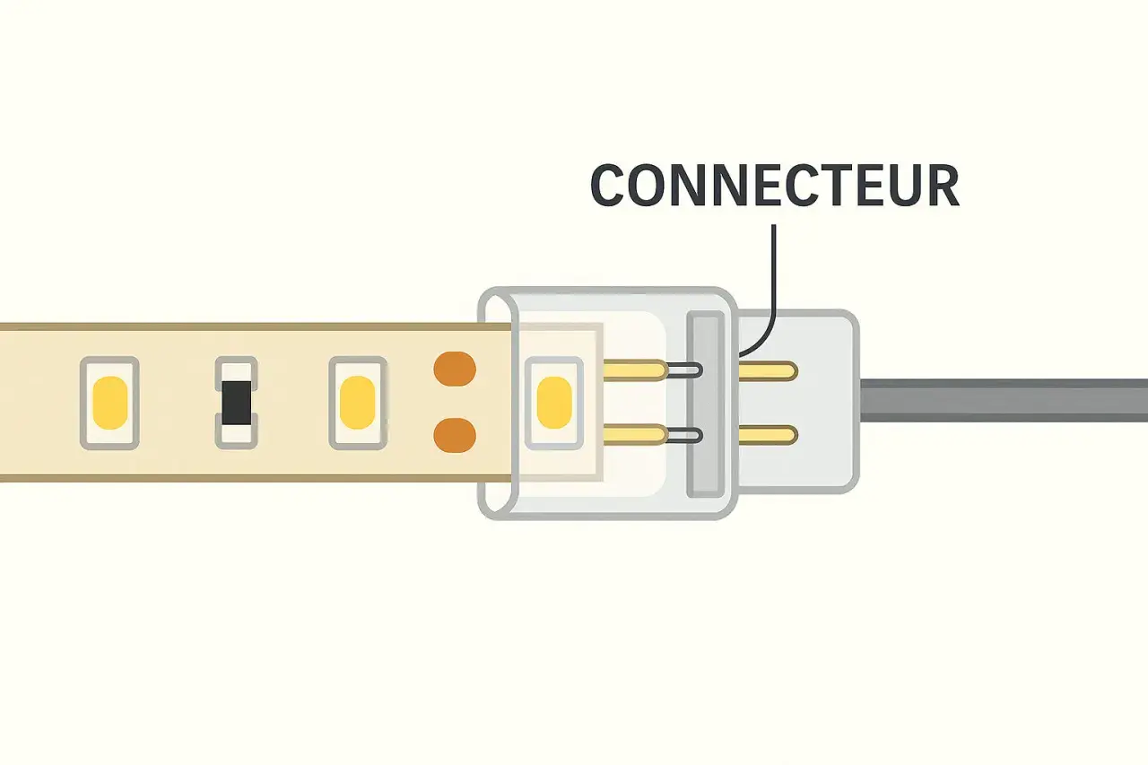 Connecteur pour ruban LED, permettant un branchement direct et facile.