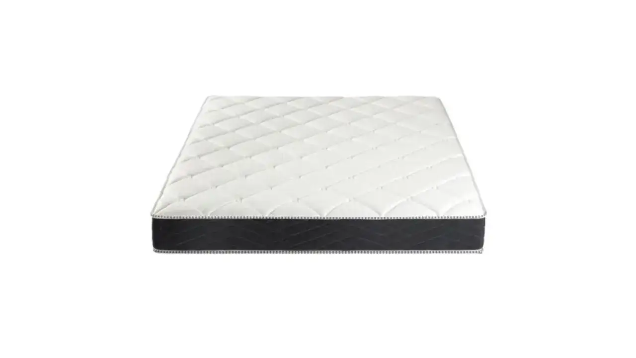 Matelas Bultex : ses avantages et inconv&eacute;nients. Un matelas blanc matelass&eacute; avec une bande noire sur le c&ocirc;t&eacute;.